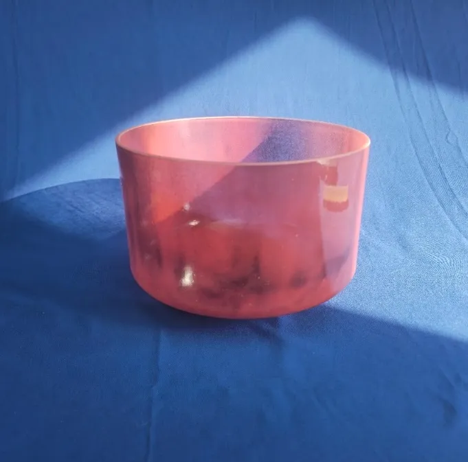 [#1523] 9" Peach Garnet Infused Quartz Crystal Singing Bowl | E+45