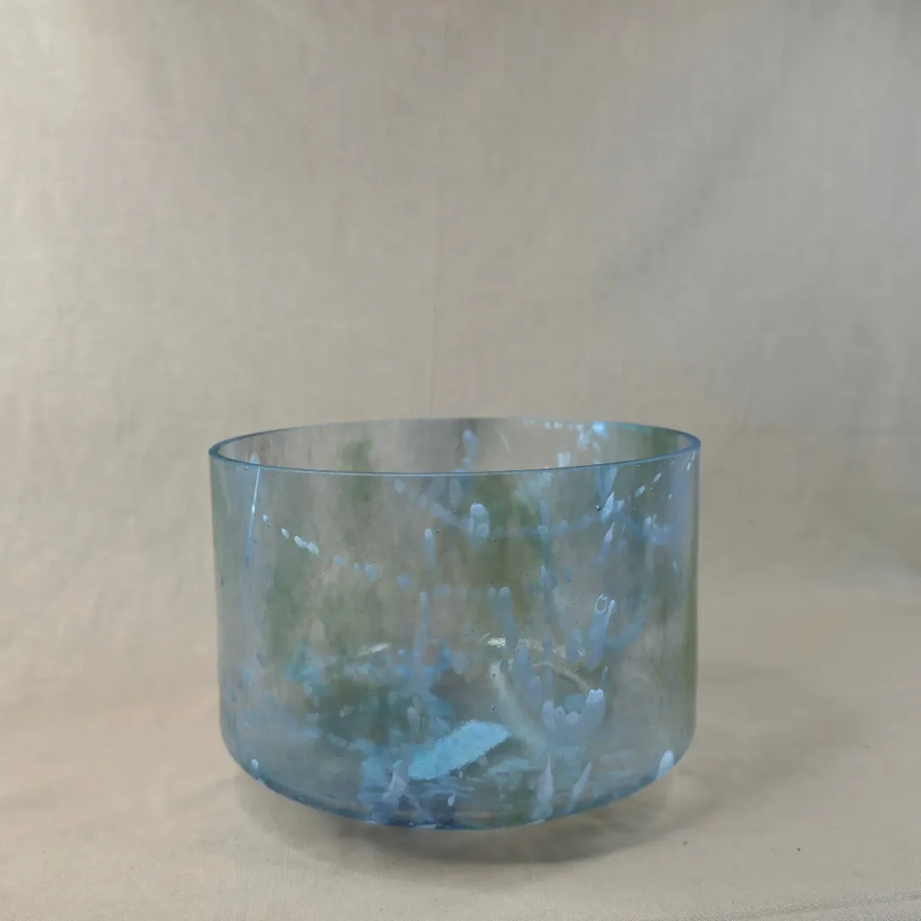 [2371] Sacred Geometry Tea Quartz Crystal Singing Bowl | 9" E Note (-43) | Grounding Frequencies | #2371