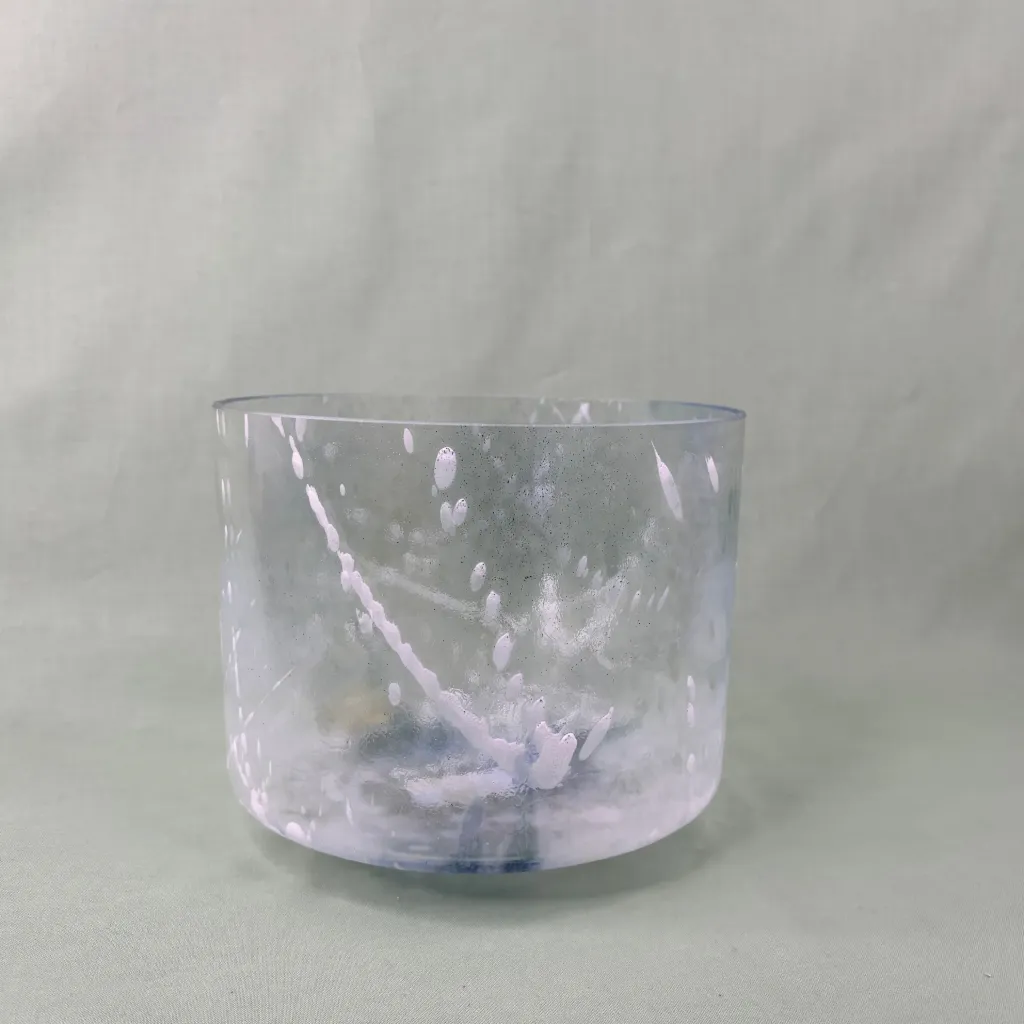 [2584] Sacred Geometry Tea Quartz Crystal Singing Bowl | 8" F Note | Concert Pitch | #2584