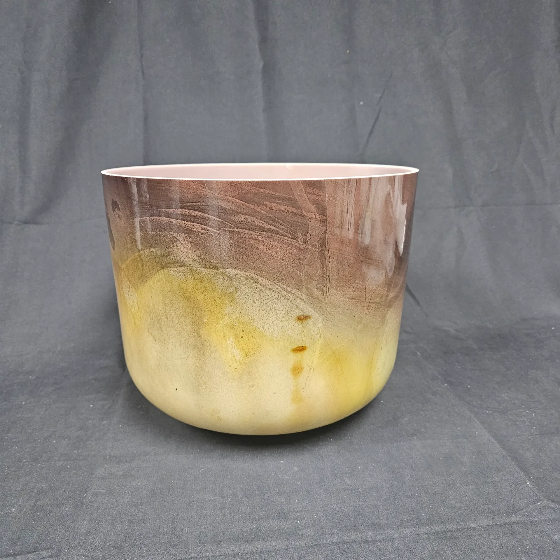 [#3413] 12" Cappuccino Infused Quartz Crystal Singing Bowl | 3C#+19 | 140Hz