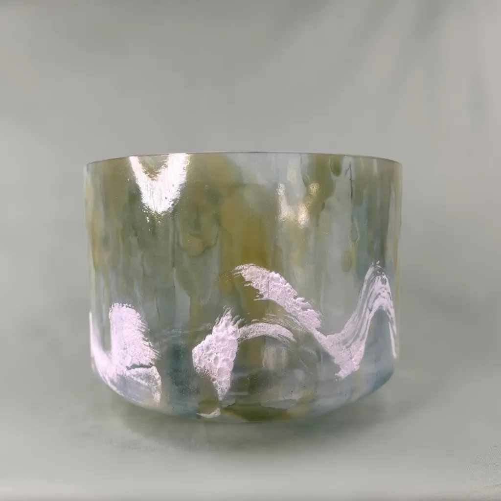 [805] Sacred Geometry Tea Quartz Crystal Singing Bowl | 9" B Note (0) | #805