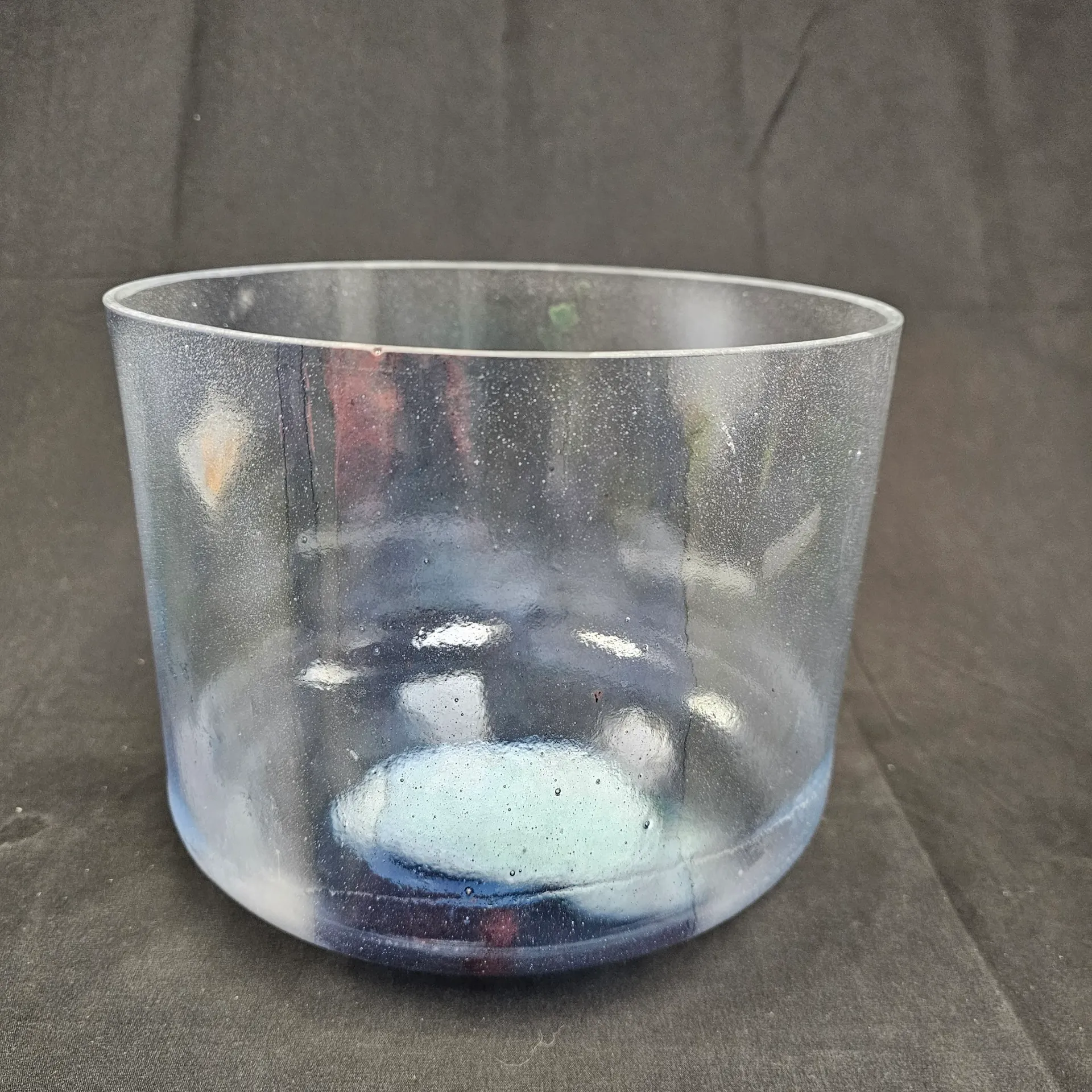 [#3355] 9" Fluorite Infused Quartz Crystal Singing Bowl | 3B+26 | 250 Hz