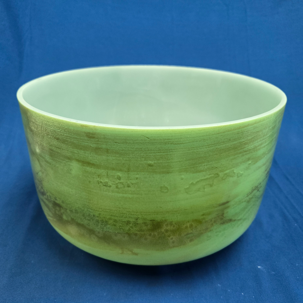 [4284] [#4284] 14" Matcha Infused Quartz Crystal Singing Bowl | 3F+13 | 176 Hz