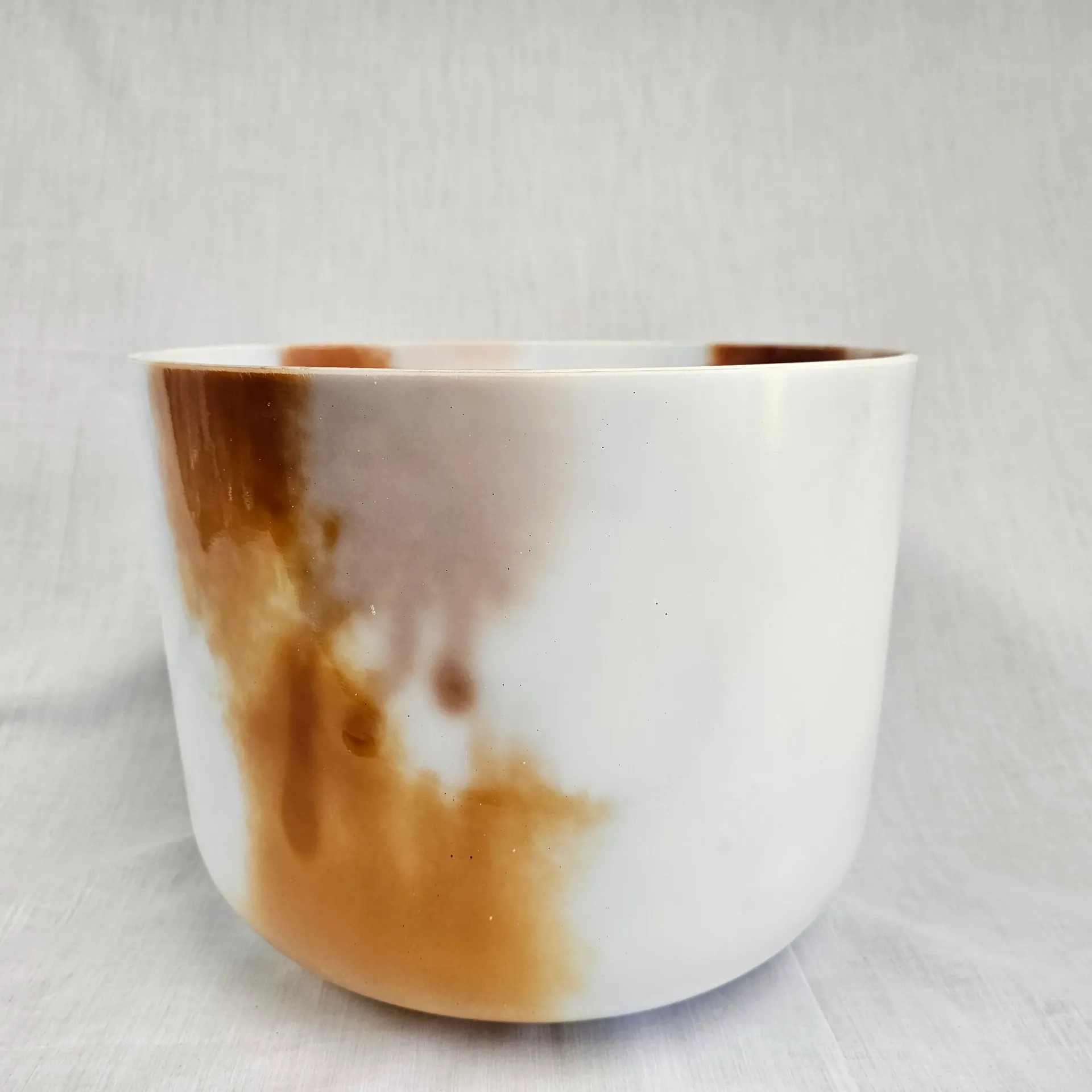 [#4818] Cacao & Rose Petal Infused Quartz Crystal Singing Bowl | 12" | 3D# +20 | 157 Hz