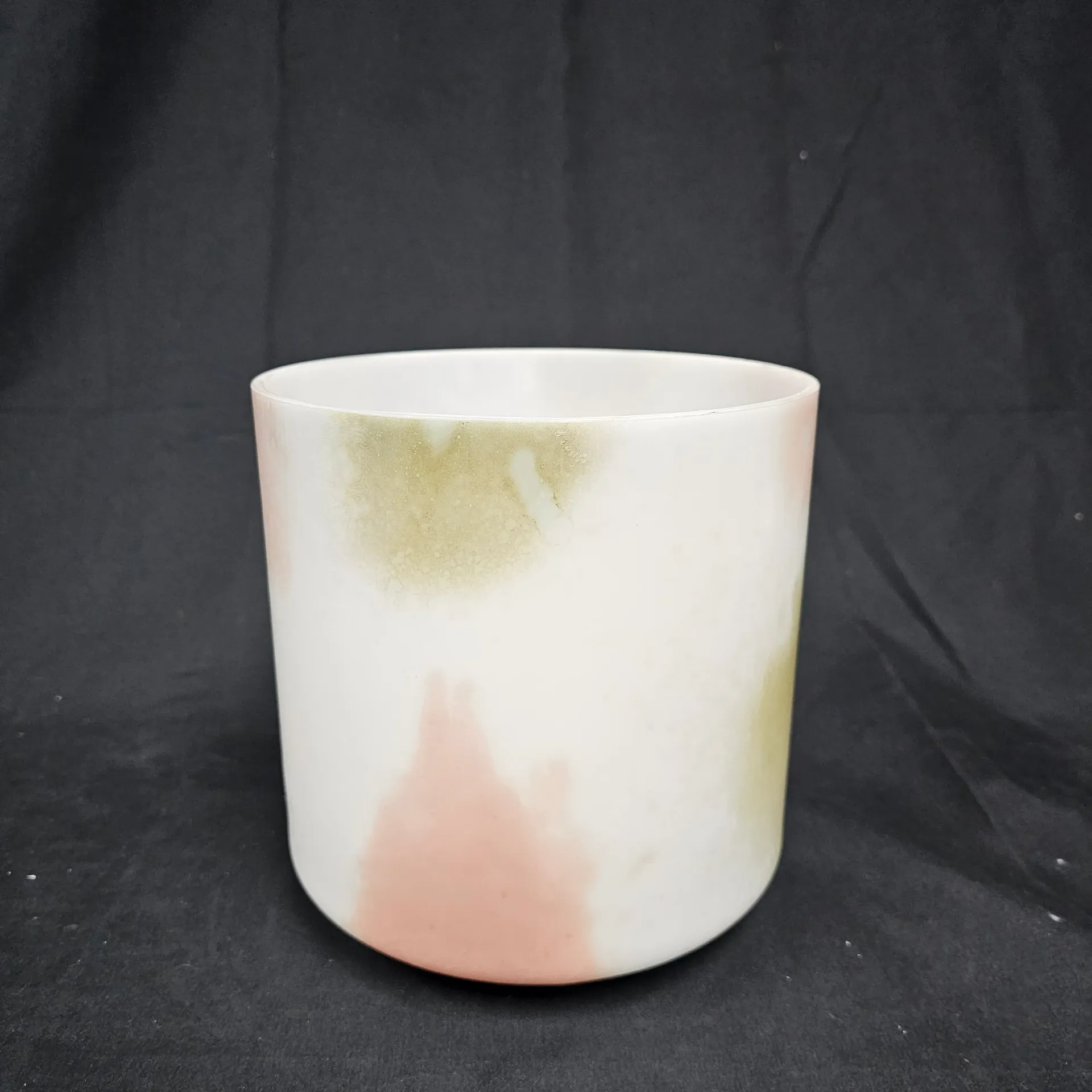 [#5117] 7" Moldavite & Rose Quartz Infused Quartz Crystal Singing Bowl | 4F#-33 | 362 Hz