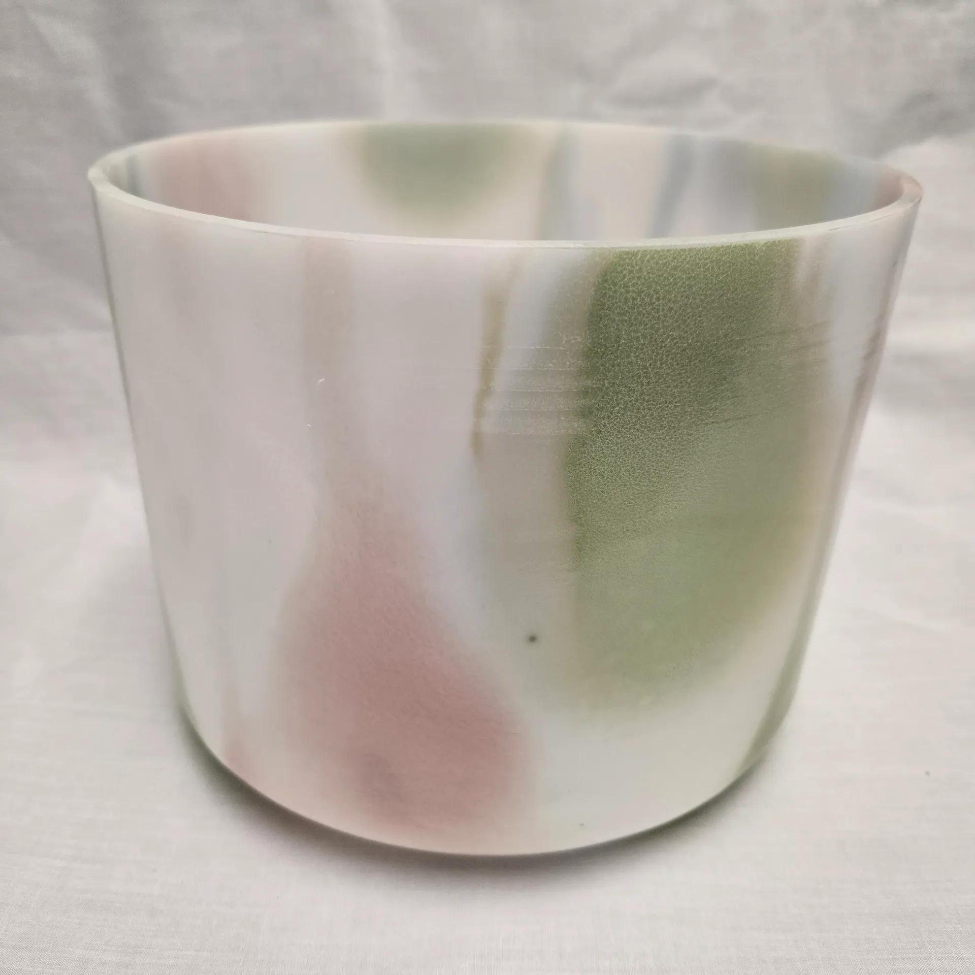[#5351] 8" Moldavite & Rose Quartz Infused Quartz Crystal Singing Bowl 4E+8 | 331 Hz