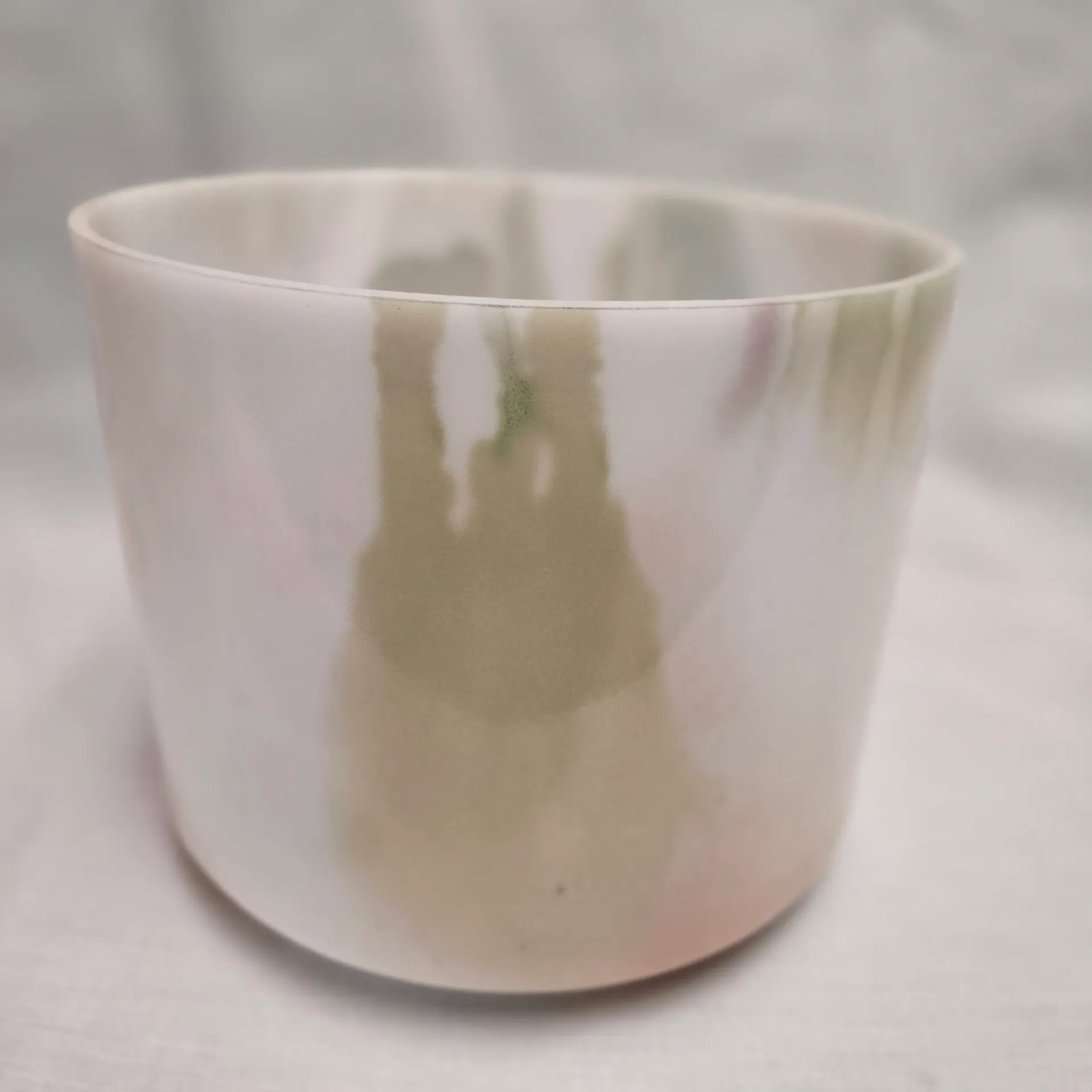 [#5352] 8" Moldavite & Rose Quartz Infused Quartz Crystal Singing Bowl 4D-2 | 293 Hz