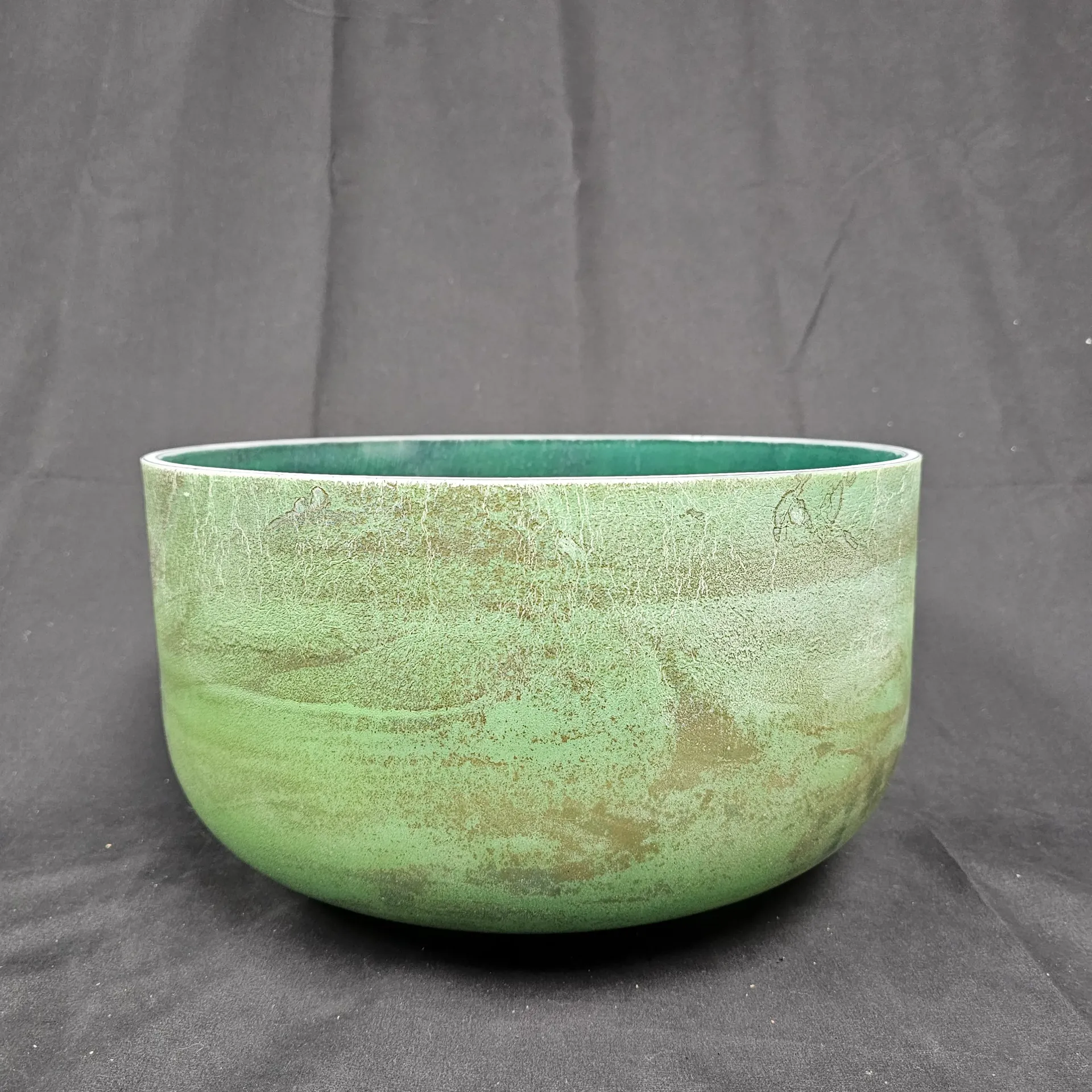 [#5451] 14" Moldavite Infused Quartz Crystal Singing Bowl | 3B+16 | 249 Hz