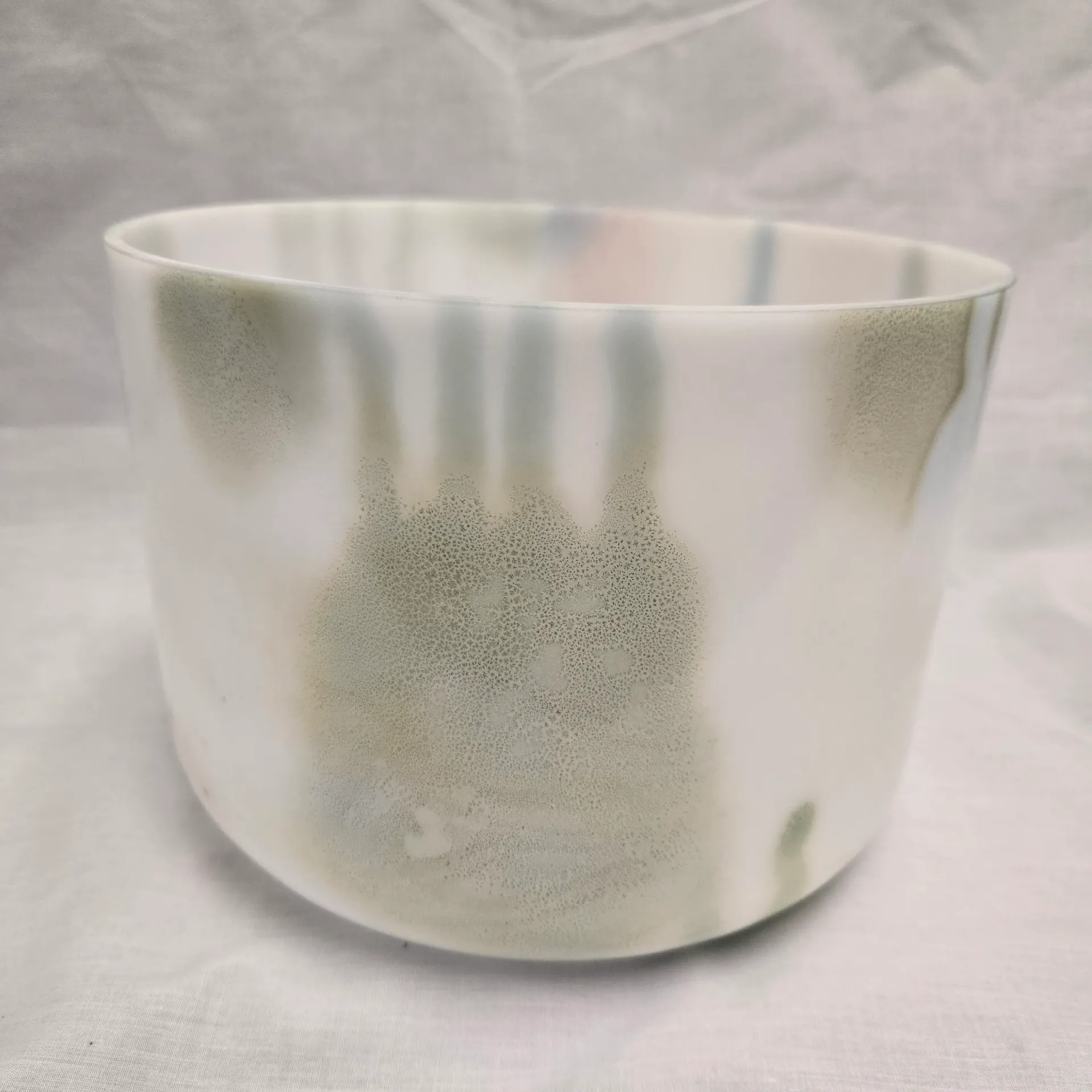 [#5483] 9" Moldavite & Rose Quartz Infused Quartz Crystal Singing Bowl 4C-35 | 256 Hz