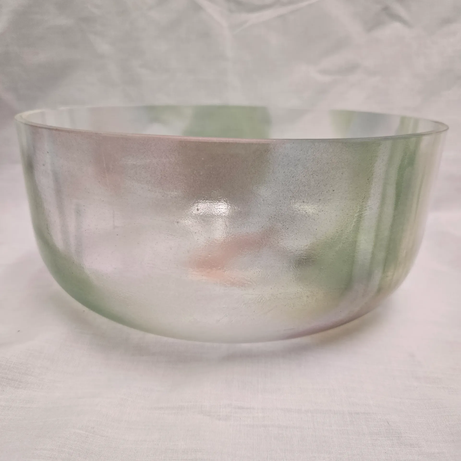 [#5499] 12" Moldavite & Rose Quartz Infused Quartz Crystal Singing Bowl 4C#+35 | 283 Hz