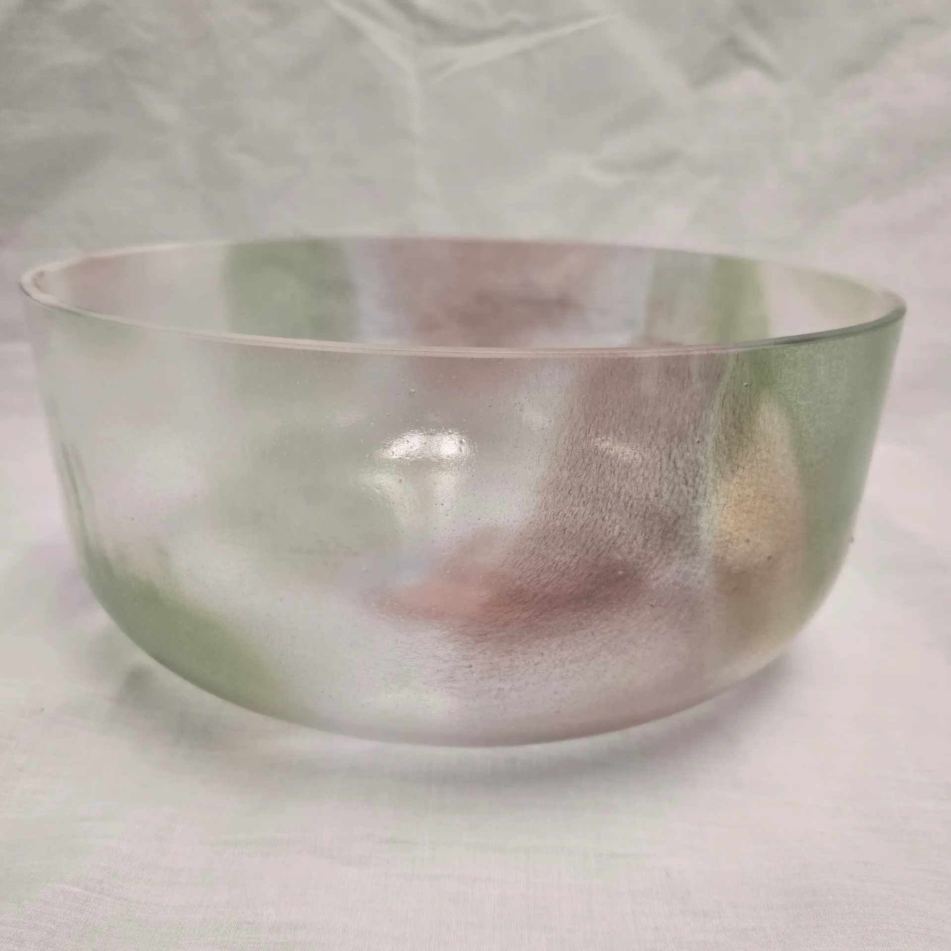 [#5497] 12" Moldavite & Rose Quartz Infused Quartz Crystal Singing Bowl 4D+46 | 301 Hz
